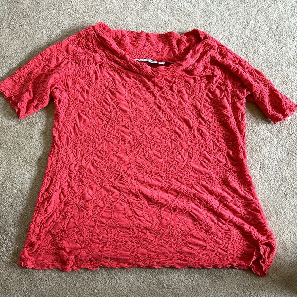 Snoskins top orange scoop neck  stretch textured fabric. Made in USA Sz XL